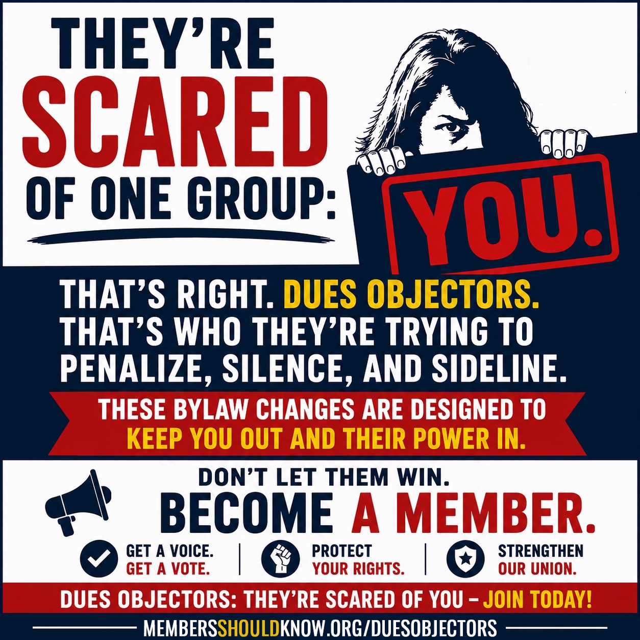 Dues objectors campaign graphic