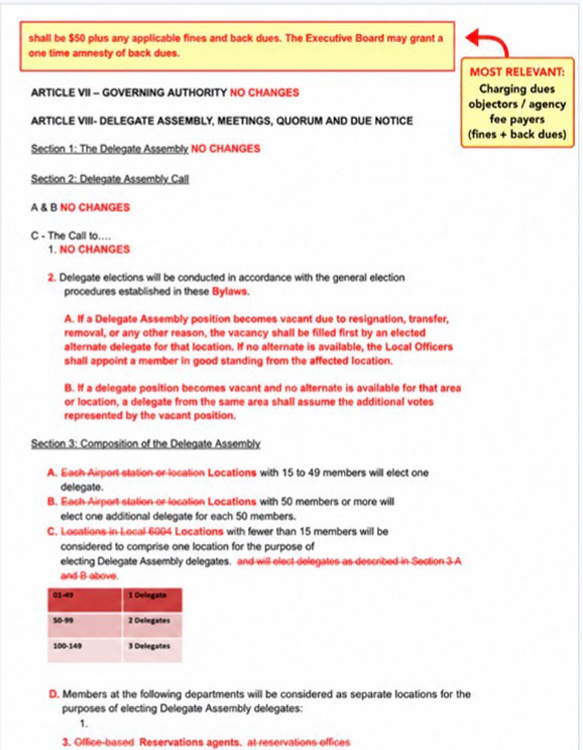 Continuation page with fees and delegate assembly language